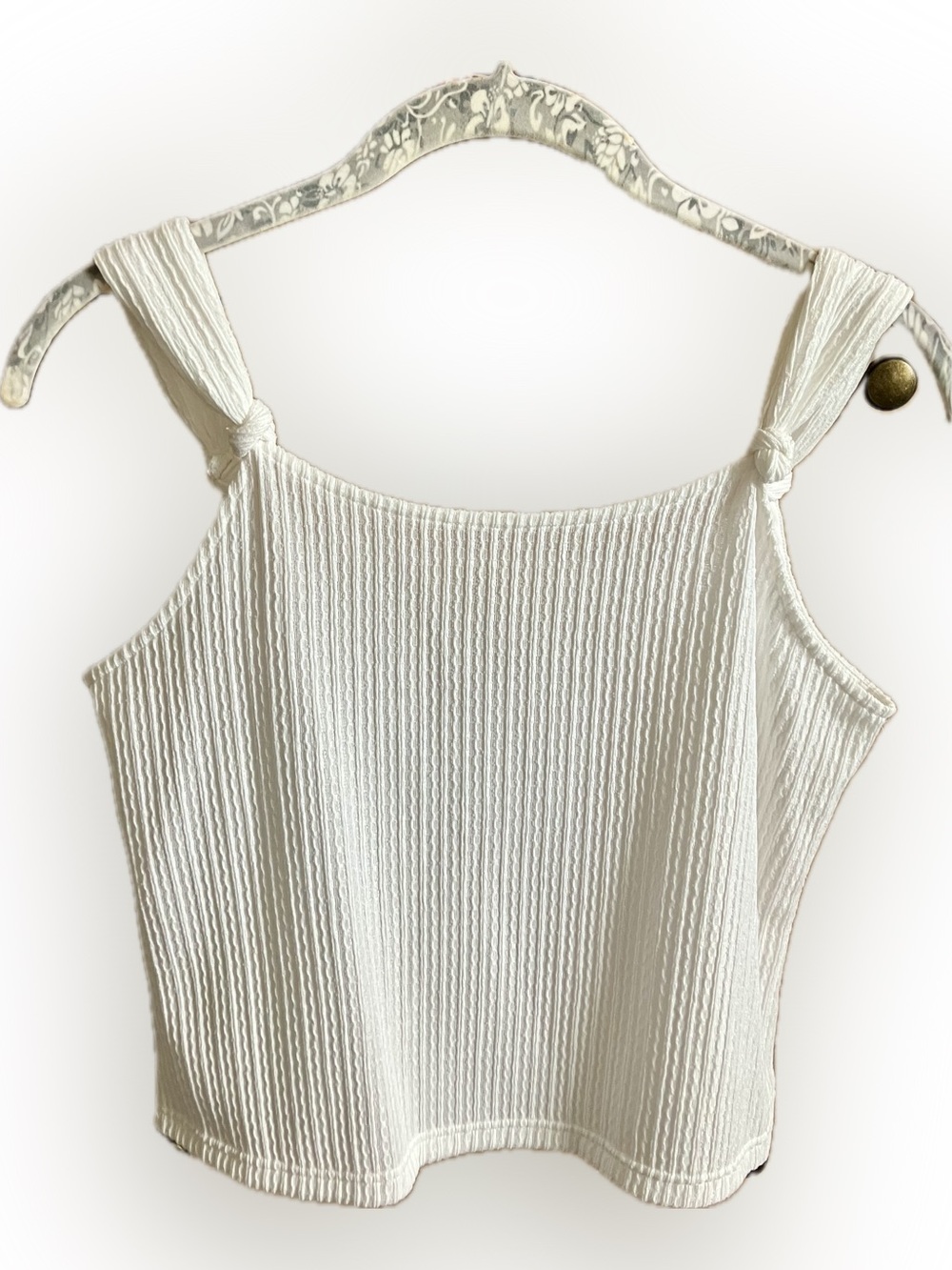 White Knotted Strap Ribbed Camisole